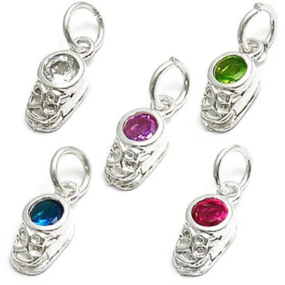BABY BOOT WITH CZ BIRTHSTONE. CHARM IN STERLING SILVER.